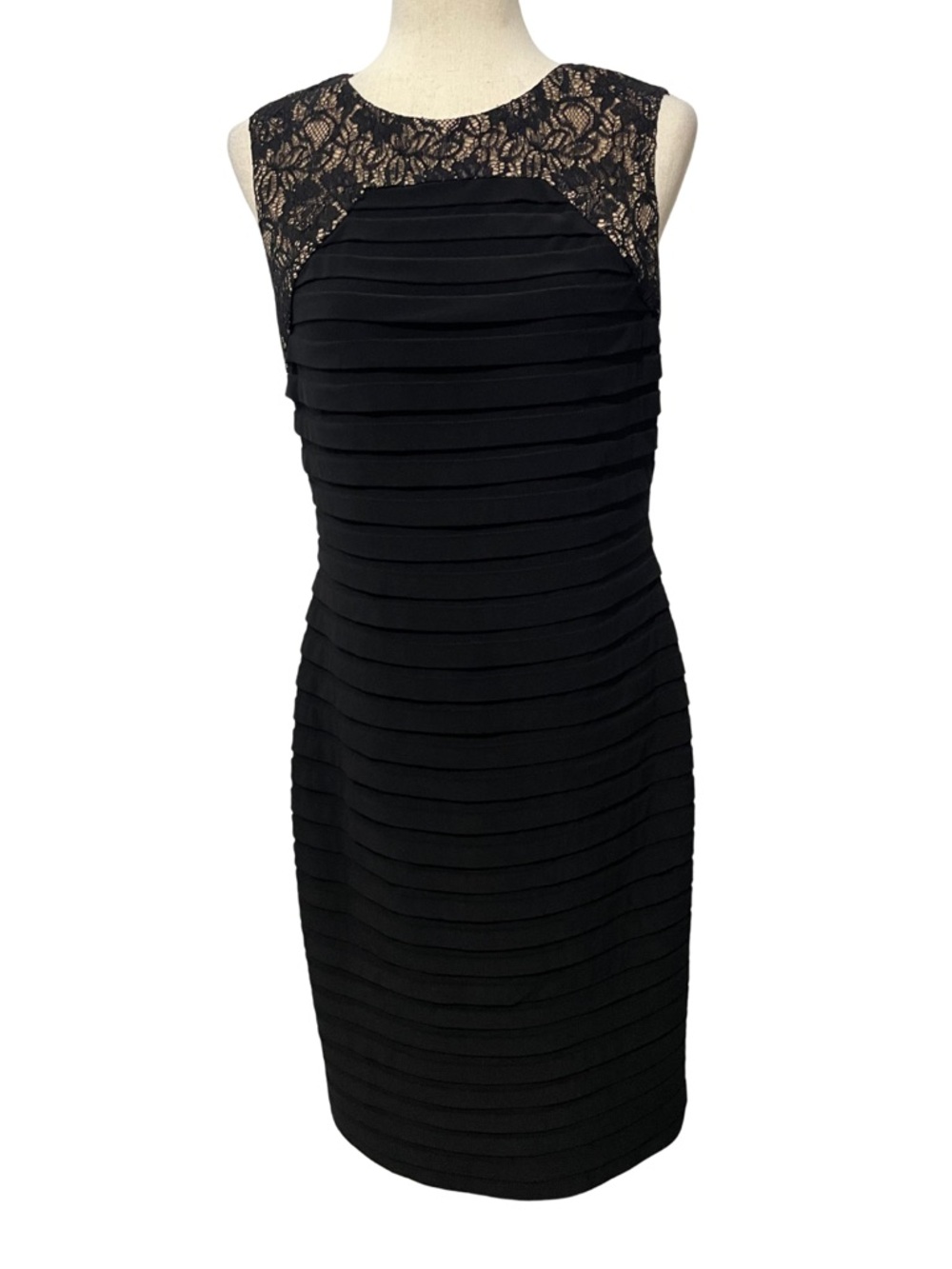Adrianna Papell Black Lace Yoke Sheath Dress Cocktail Party Women’s Size 10